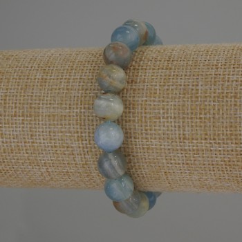 Blue Calcite Bracelet with Smooth Round Beads, 10mm dia., 18cm length, stretch