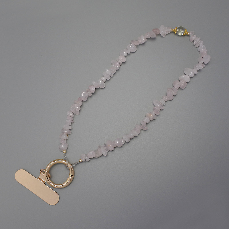 Phone Charm Pink Quartz Chip 4-9x2.5mm+- ring, 24mm diameter, 40cm length (beads)
