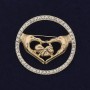  Brooch Heart with White Crystals, Golden Metal 38mm+