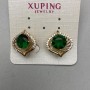 Xuping Earrings with White Crystals and Green Crystal, 17mm± diameter, 17mm± length, 18K Gold Plating