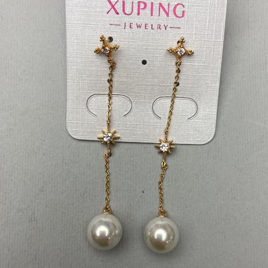 Xuping Pearl Earrings, 8mm diameter, 45mm length, 18K Gold Plating