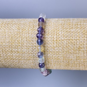 Fluorite Bead Bracelet, Faceted Balls, 6mm diameter +-, 18cm length, Stretch