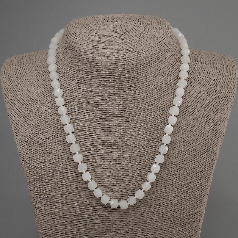 Necklace White Quartz Faceted Cube Beads, 6mm diameter, 50mm length, with clasp