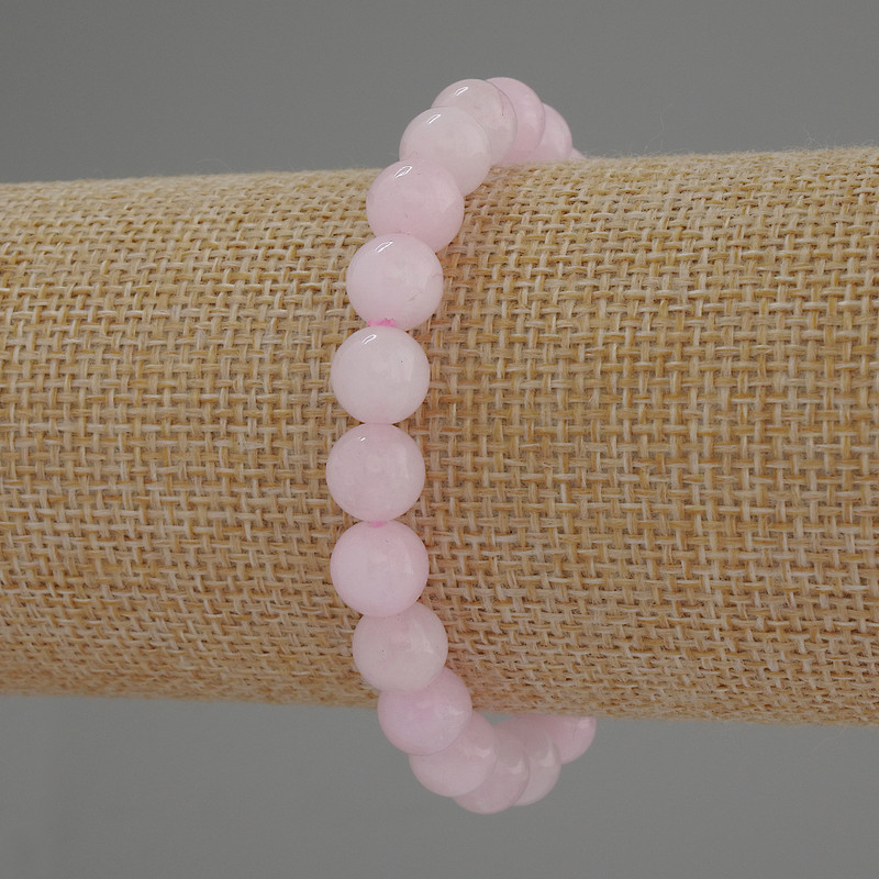 Kunzite Bead Bracelet, smooth round beads 8mm, stretchy 18cm