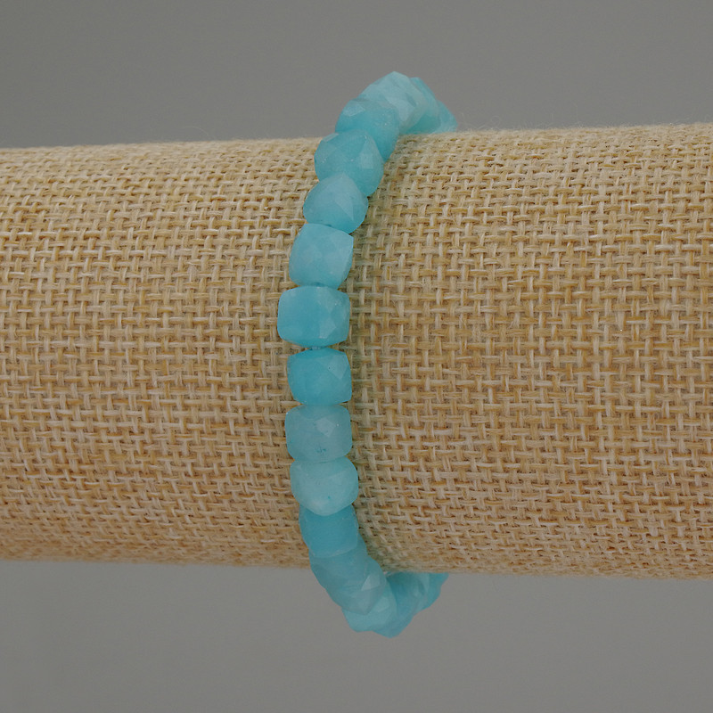 Aquamarine Beaded Cube Bracelet, 6mm diameter plus/minus, 18cm length stretch</name