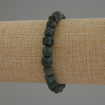 Bracelet Green Jasper Faceted Cube, diameter 7mm±, length 18cm stretch