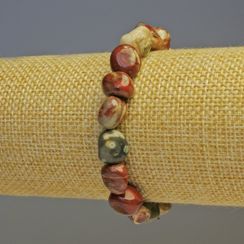 Red Jasper Nuggets Bracelet with Nuggets with Geodes, diameter 11x11mm+-, diameter 9x9mm+-, length 18cm stretch