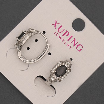 Xuping Earrings with Black Cz, length 18mm±, thickness 8mm±, rhodium