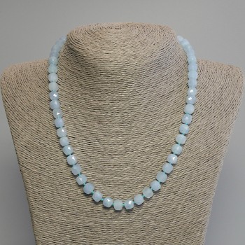 Aquamarine Bead Necklace - graduated cube, diameter 7mm±, length 45cm± with clasp