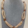 Three-row Necklace of Freshwater Pearls and Carnelian Bead 10mm+ adjustable length, length 53cm +5cm extender chain