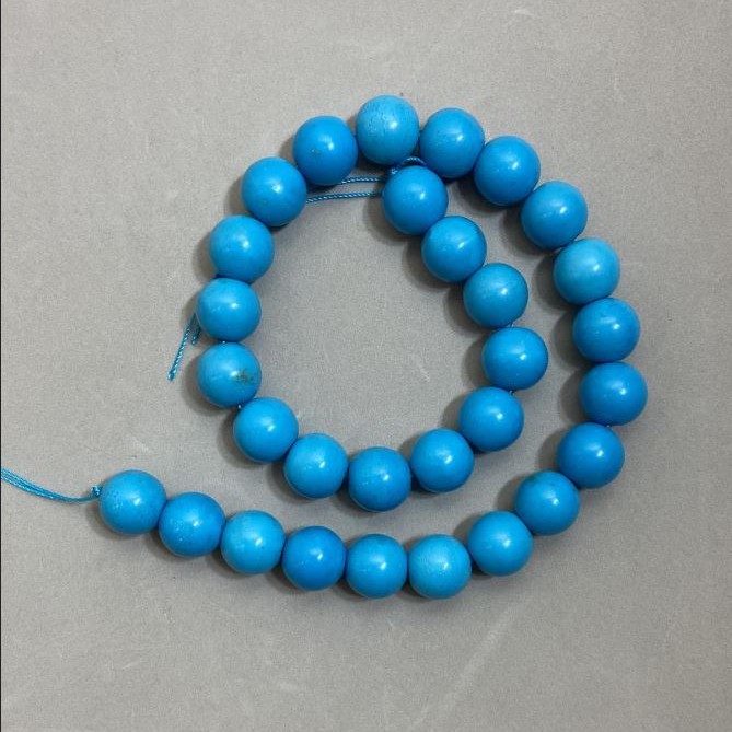 Turquoise Beads smooth round balls, diameter 14mm ±, length 40cm ±