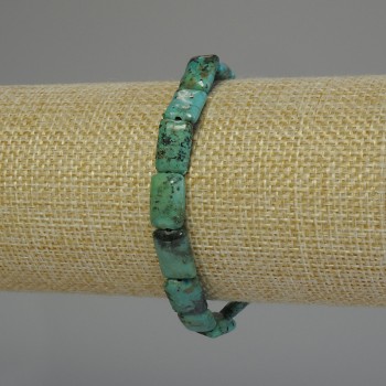 African Turquoise Rectangle Bracelet, 11x7mm+- rectangular beads, 18cm+- stretch