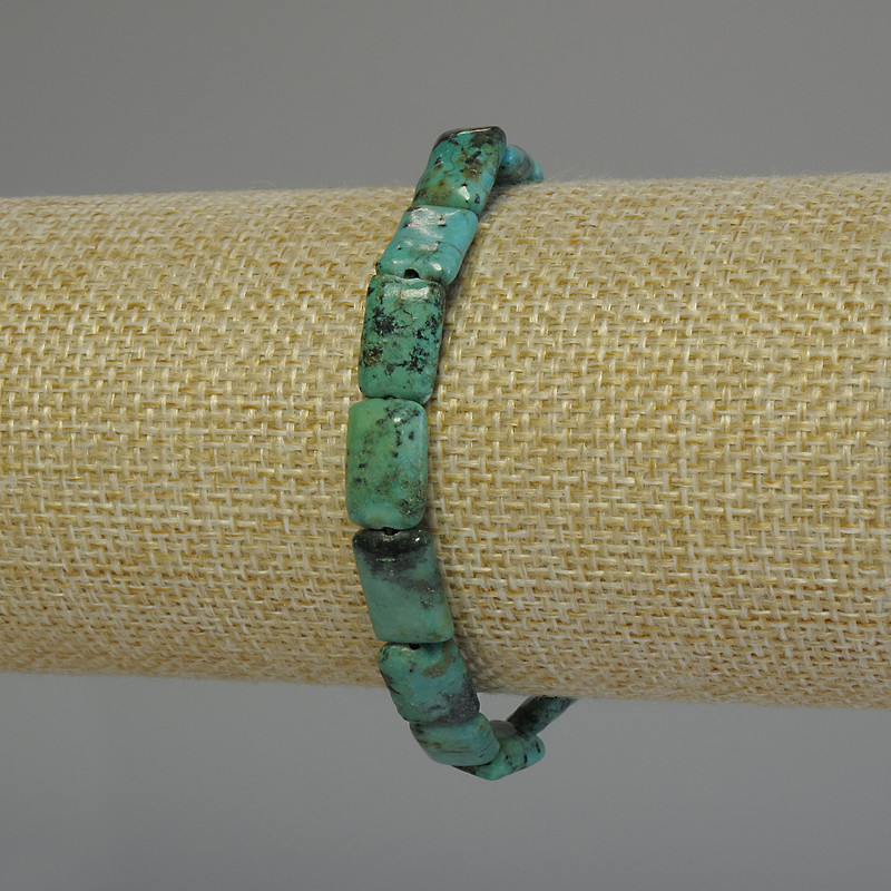 African Turquoise Rectangle Bracelet, 11x7mm+- rectangular beads, 18cm+- stretch