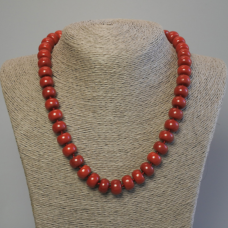 Necklace made of artificial coral rondelle 12×8 mm ±, length 50 cm ± with clasp