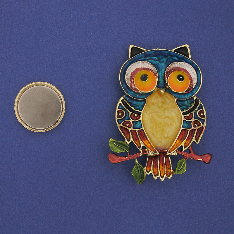 Magnetic Brooch Owl Enamel 55x40mm+ golden metal