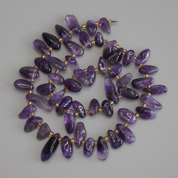 Amethyst Beads Droplet Butterfly 13x6mm+- seed beads 3mm+- on thread, length 39cm+