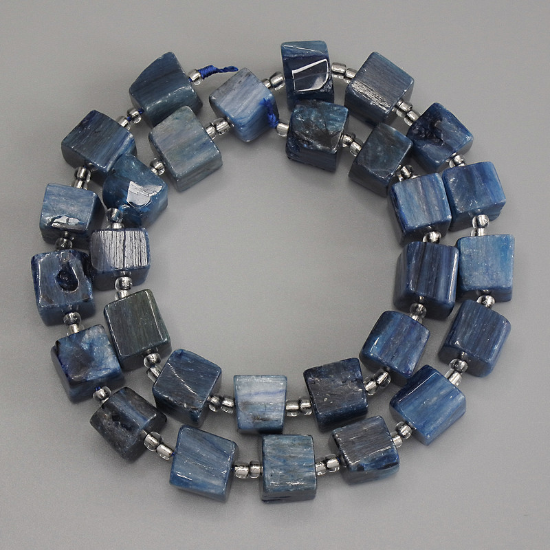 Apatite Beads Cubes, diameter 9-10x9-10mm± with 3mm+ seed beads, length 39cm± on thread