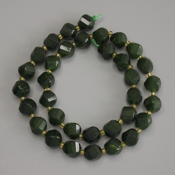 Chrysoprase Beads Faceted Diamond Shape, 10x8.5 mm, 5 mm+ with 3 mm+ seed beads, 39 cm+ length on thread