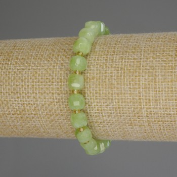 Chrysoprase (Green Jade) Beaded Cube-cut Bracelet, 7x7 mm cubes ±, 3 mm seed beads ±, Length 18 cm (stretch)