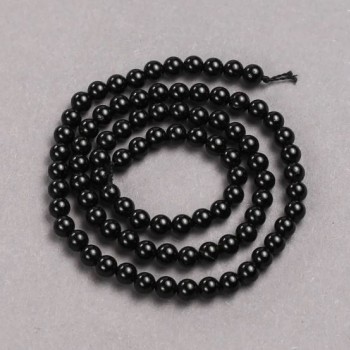 Beads on Thread from Natural Stone Black Tourmaline Smooth Round Bead, diameter 4.5 mm±, length 39 cm±