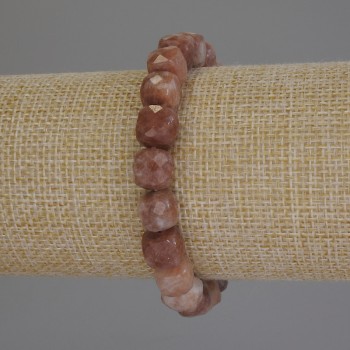 Bracelet Selenite & Sunstone Faceted Cube, 9mm diameter, 18cm length stretch