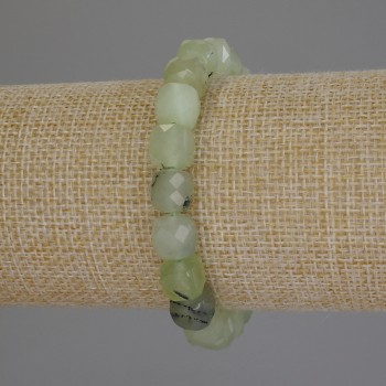 Bracelet Prehnite Natural Stone Beads Grenished Cube, 9mm Diameter, 18cm Length (Stretch)