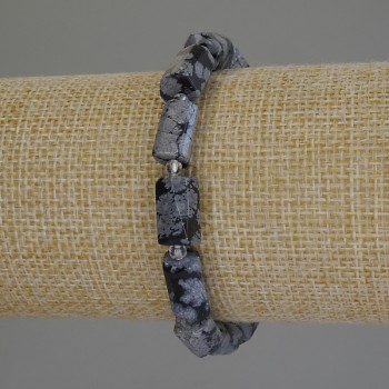 Bracelet Snow Obsidian Apache Tears cut faceted, diameter 12x7mm±, seed beads 3mm±, length 18cm±, stretch