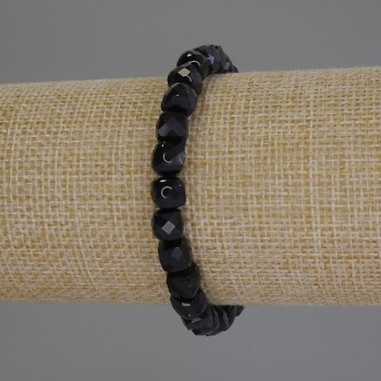 Bracelet black tourmaline faceted cube, diameter 6.5mm ±, length 18cm ±, stretch