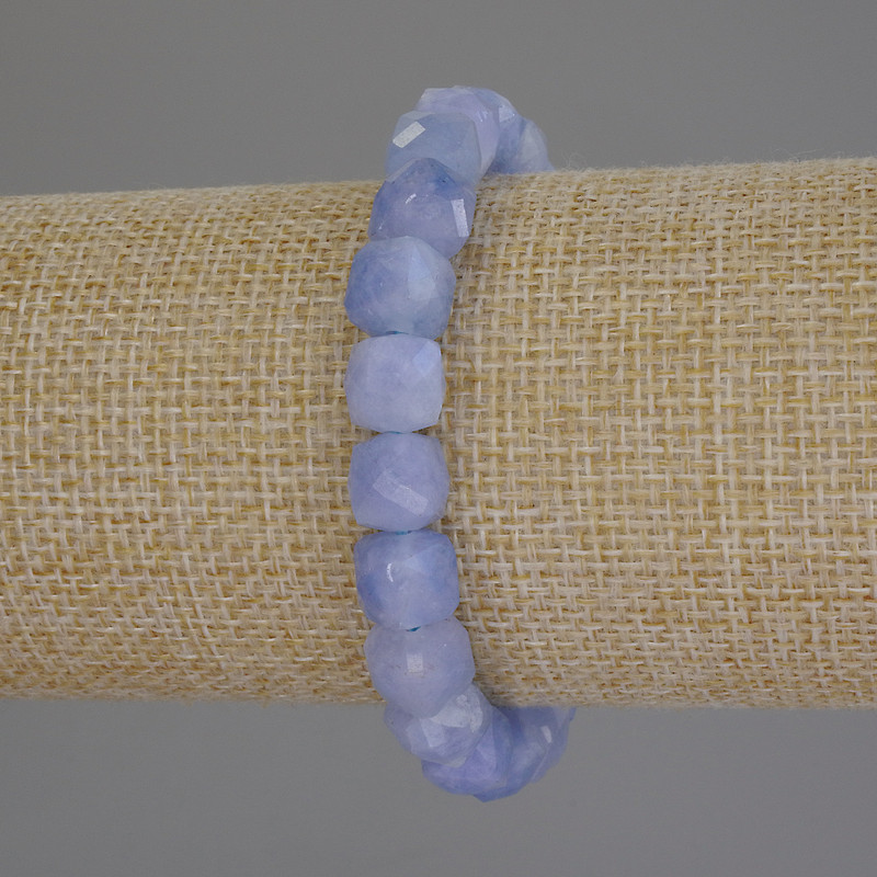 Aquamarine Faceted Cube Bracelet, 9mm diameter ±, 18cm length ± Stretch