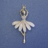 Brooch Pendant Ballet Dancer with White Crystals on Gold-Tone Metal 50x28mm
