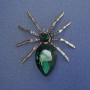 Brooch Spider with green crystal multicolor rhinestones 65mm+- gold-tone metal