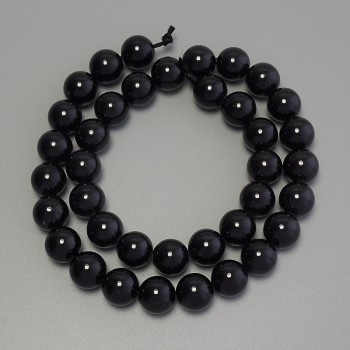 Black Tourmaline Beads Smooth Ball 10mm Ø, 38in on String