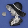Magnetic Brooch: 'Girl in a Hat' with White Crystals, Black Enameling, Silver-Tone Metal 53x45mm