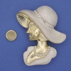 Magnetic Brooch 'Girl in a Hat' with White Crystals, White Enamel, Gold-Tone Metal 53x45mm