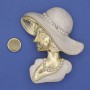 Magnetic Brooch 'Girl in a Hat' with White Crystals, White Enamel, Gold-Tone Metal 53x45mm