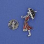 Brooch: Girl with Umbrella, white crystals, red enamel, golden metal, 32x16mm+