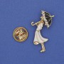 Brooch 'Girl with Umbrella' with white crystals, white enamel, golden metal 32×16mm+