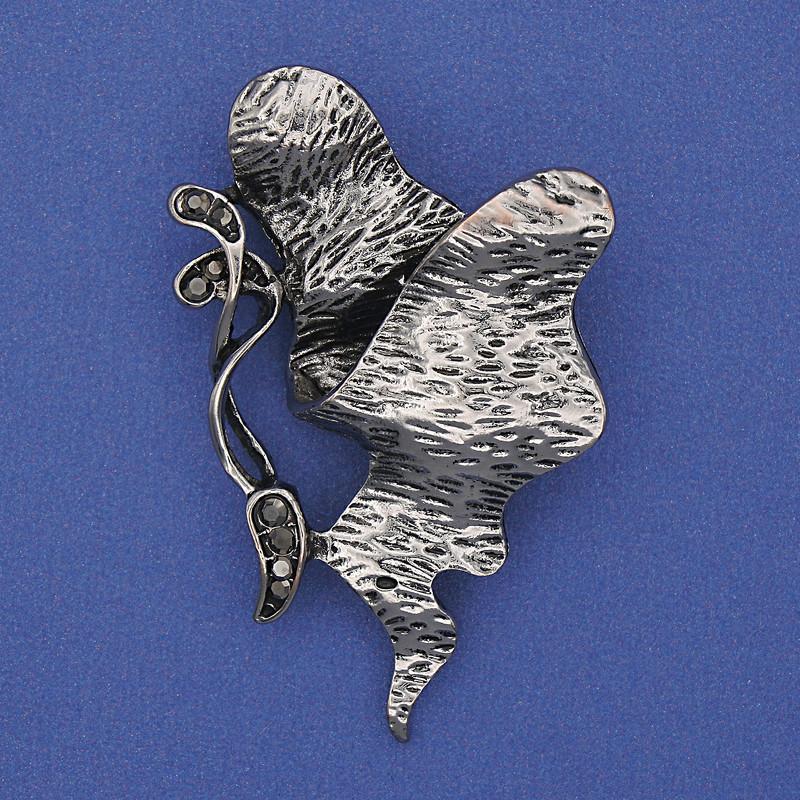 Accent Brooch with Gray Rhinestones Silver-Colored Metal 50x30mm
