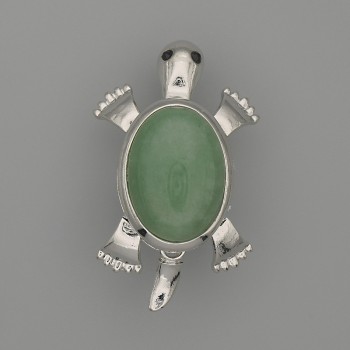 Brooch Pendant Turtle Jade 52x35mm+- movable parts silver metal