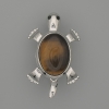 Brooch Pendant Turtle with Tiger's Eye 52x35mm± movable parts silver metal