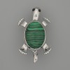 Brooch Pendant Turtle Malachite 52x35mm+- movable parts silver metal