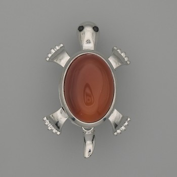 Brooch pendant Turtle Carnelian 52x35mm± moving parts, silver metal