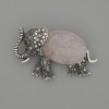 Brooch Pendant Elephant Pink Quartz 45x27mm+- black inlays silver metal