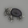 Brooch-Pendant Elephant Amethyst 45x27mm± black faceted stones, silver metal