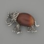 Brooch Pendant Elephant Cornelian 45x27mm± black onyx beads silver metal