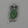 Brooch Pendant Owl Chrysoprase 45x25mm± black accents silver metal
