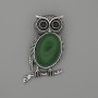 Brooch Pendant Owl Chrysoprase 45x25mm± black accents silver metal