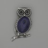 Brooch Pendant Owl Lapis Lazuli 45x25mm+- black, silver metal