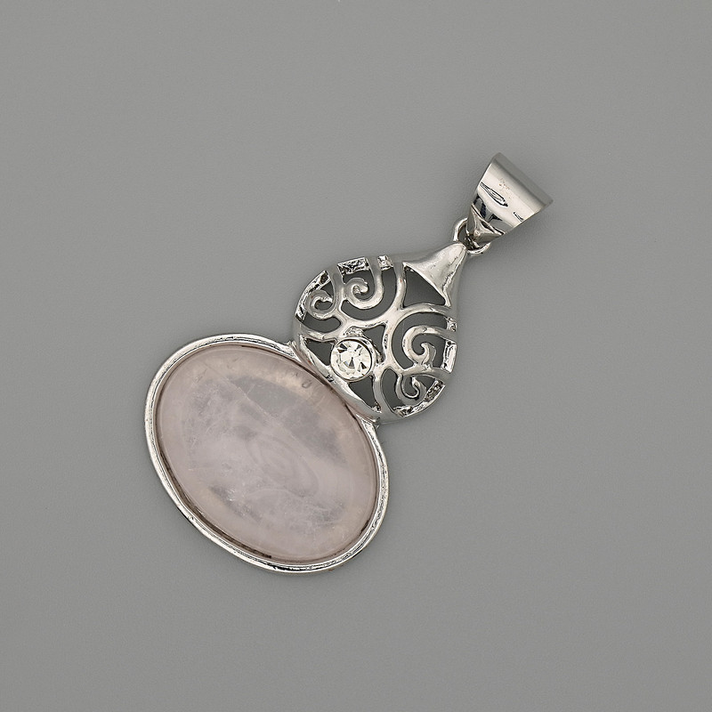 Cabochon Pendant Rose Quartz 50x28mm± Silver Metal