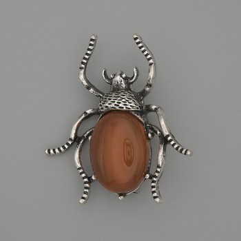 Brooch pendant Beetle Carnelian 44x37mm+- silver metal